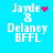 Four identical pixelated text layouts on cyan background with animated pink heart and dot patterns changing above 'Jayde' in each view.