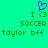 A static pixel art image with a bright green background featuring a blue heart outline at the top, followed by green text reading "I <3 SOCCER taylor bff" in two identical horizontal sections.