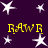 Dark purple background with white star shapes and yellow text reading "RAW" in a stylized font.