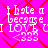 Pixelated text on a bright pink background with red crisscross lines, repeating 'I hate a because I LOVE U' with '333' below.