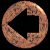 Bronze-colored circular icon with black left-pointing arrow, showing multiple views including side and top angles with textured surface.