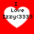 Red background with four white heart shapes, each containing black text "I Love Izzy<3333" in pixelated font.