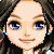 Pixelated cartoon-style female face with long dark brown hair, blue eyes, and a smiling expression in four identical positions
