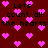Pixelated red background with scattered pink hearts and repeated black text reading "Let's count all the hearts" in a pattern