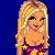 Pixel art contact sheet showing multiple frames of an animated buddy icon featuring a blonde cartoon woman in star-patterned pajamas holding a