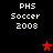 Pixelated text 'PHS Soccer 2008' appears in four positions on a black background with red star icons at varying locations.