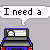Pixelated animation of a blue and gray laptop with a yellow hand icon, showing text bubbles and changing hand positions.