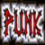 Static pixel art displays the word 'PUNK' in bold red letters with black outlines against a white background, framed by dark borders.