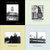 Four pixelated grayscale images arranged in a 2x2 grid, each depicting a distinct abstract or partial scene with varying background colors.
