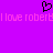 Purple background with pink pixelated text repeating "I love robert!" and a black heart symbol above the text.