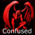 Red winged demonic figure in crouched pose with text reading Confused By Life but tortured by death on black background.