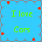 A static pixel art image with a light blue background, gray crosshairs dividing it into four quadrants, red star-like shapes scattered around the border, and green text reading "I love Cars" in each quadrant.