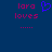Pixelated text 'lara loves' in magenta with a blue heart symbol above the text on a dark blue background.