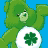 A pixelated Care Bears buddy icon featuring a green bear with a four-leaf clover emblem on its chest against a solid blue background, accompanied by the 'Care Bears' logo and text.