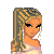 Pixelated cartoon-style icon showing a woman with braided hair, a torso with visible tattoos and clothing, two glowing towers, and blue text reading 'when god made me he was just showin off' on white background.