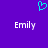 A purple background with a cyan pixelated heart symbol above two white pixelated 'Emily' text instances.