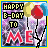 Animated icon with 'HAPPY E-DAY TO ME' text, red and yellow balloons, and a purple background with black lines.