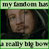 A four- of a person in a hooded garment with text overlays reading "my fandom has a really big bow" on a light green background