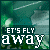 Animated contact sheet of a 5x5 grid showing sequential frames from an animated buddy icon with text "LET'S FLY AWAY" over a teal and green background with white streaks.