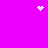 A bright magenta background with three white pixelated shapes: a heart at top center, a starburst at top right, and a scattered dot cluster at bottom center.