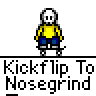 Animated contact sheet showing a stick figure performing kickflip to nosegrind skateboarding trick across 15 frames with repeated text overlay.