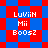 Pixelated red and blue diamond-patterned background with white text reading "LuViN Mii Boosz" in four identical arrangements.