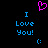 Pixelated icon with blue text "I Love You!" and a pink heart above, repeated twice on a black background.