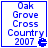 Blue pixelated text reads "Oak Grove Cross Country 2007" with a small blue Pac-Man icon on the right side of each frame.