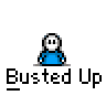 Animated contact sheet of pixel art buddy icons showing a character with white face and blue body in various poses, interactions, and expressions across 24 frames.