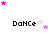 Pixelated 'Dance' text with pink and light purple stars scattered around, arranged in a pattern on white background