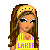 Pixel art contact sheet showing multiple views of a female character in yellow Lakers-themed outfit with text and props across six frames.