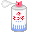 Animated contact sheet showing five frames of a spray can icon with red and blue pixel art design on gray background.
