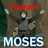 Pixelated character with arms raised, red text above head changes from *RAWR* to <3, blue text below reads MOSES.