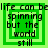 Green square icon with layered borders and pixelated text reading "life can be spinning but the world still" in black, showing animation changes across four