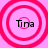 Four identical circular icons with pink concentric rings and the text 'Tina' in black, arranged in a on a solid light pink background