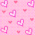 A static pixel art pattern featuring multiple pink heart shapes on a light pink checkered background.
