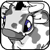 Pixelated static icon of a stylized character with large eye and purple accents on gray background.