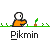 Pixel art animation of a character in orange clothing holding a carrot, with grass background and 'Pikmin' text below each frame.