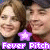A pixelated image of a person with light brown hair and a red scarf, featuring two star icons below the face in purple and blue variants.