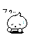 Pixelated white character with rounded head and black base, showing sequential expressions and poses including closed eyes, sweat drops, and text above head.