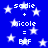 Blue background with white stars and repeated text showing 'sadie + nicole = BFF' in pixelated font.