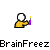 Pixelated character in yellow shirt holding purple object with white head, blue hat, and speech bubbles reading 'BrainFreez' and 'AAAH!!!'