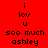 Pixelated text on red, white, and pink backgrounds with black lettering reading 'i lov u soo much ashley' in four