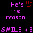 Pixelated text and symbols in purple and red on black background, with a red heart symbol replacing 'e' in 'He's' on the left side of the image.
