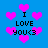 Blue background with pink pixelated hearts and black text reading "I LOVE YOU<3" in four quadrants.