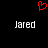 Red pixelated heart symbol above two identical white text labels on black background.