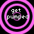 Four identical circular icons with pink concentric rings and white text reading 'get pumped' on black backgrounds.