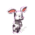 Animated sequence of a cartoon rabbit with white fur, pink inner ears, and dark gray body segments standing against a solid light gray background.