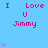Pixelated blue background with pink text "I Love U Jimmy" repeated in a pattern and small pink hearts scattered throughout