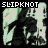 A 48x48 pixel animated contact sheet of a Slipknot band member icon with repeating text and motion frames showing subtle pose changes against a gray transparency background.